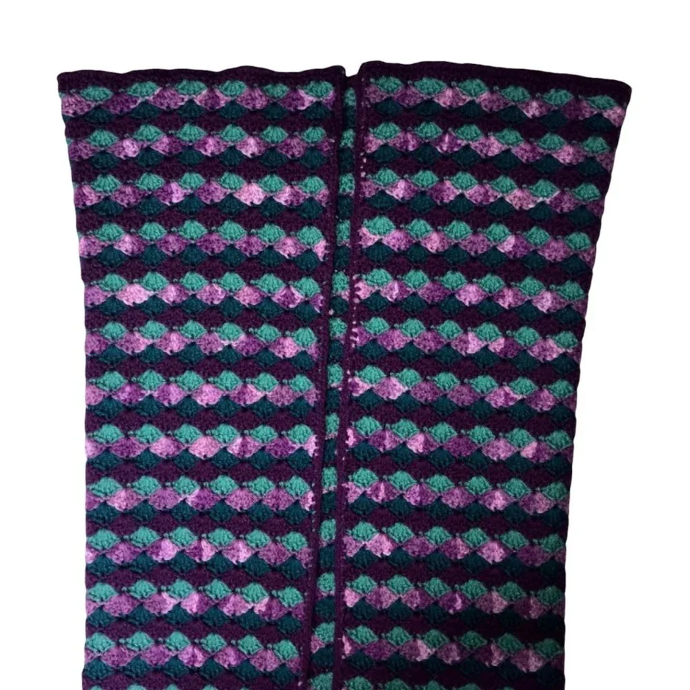 Handmade Hand Crafted Purple Green Diamond Mermaid Tail Throw Blanket 63x20